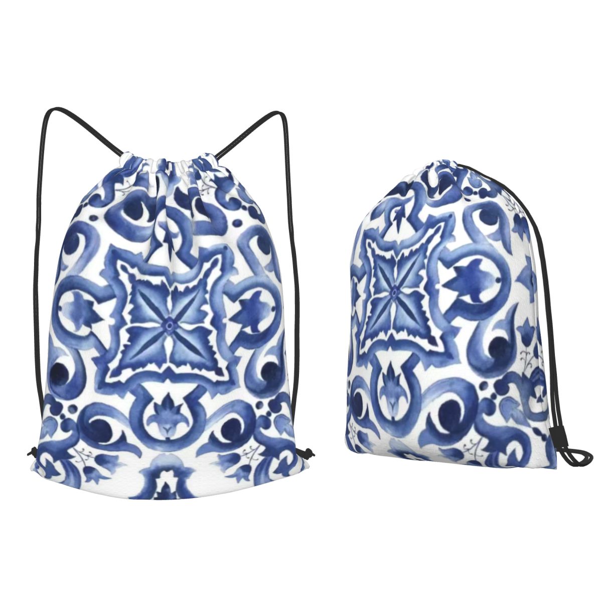 Tile Bag Drawstring - Zaini con motivo floreale ornamentale blu