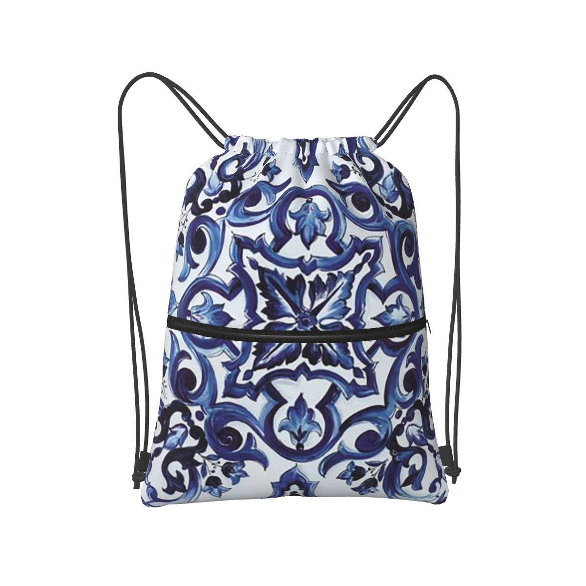 Tile Bag Drawstring - Zaini con motivo floreale ornamentale blu