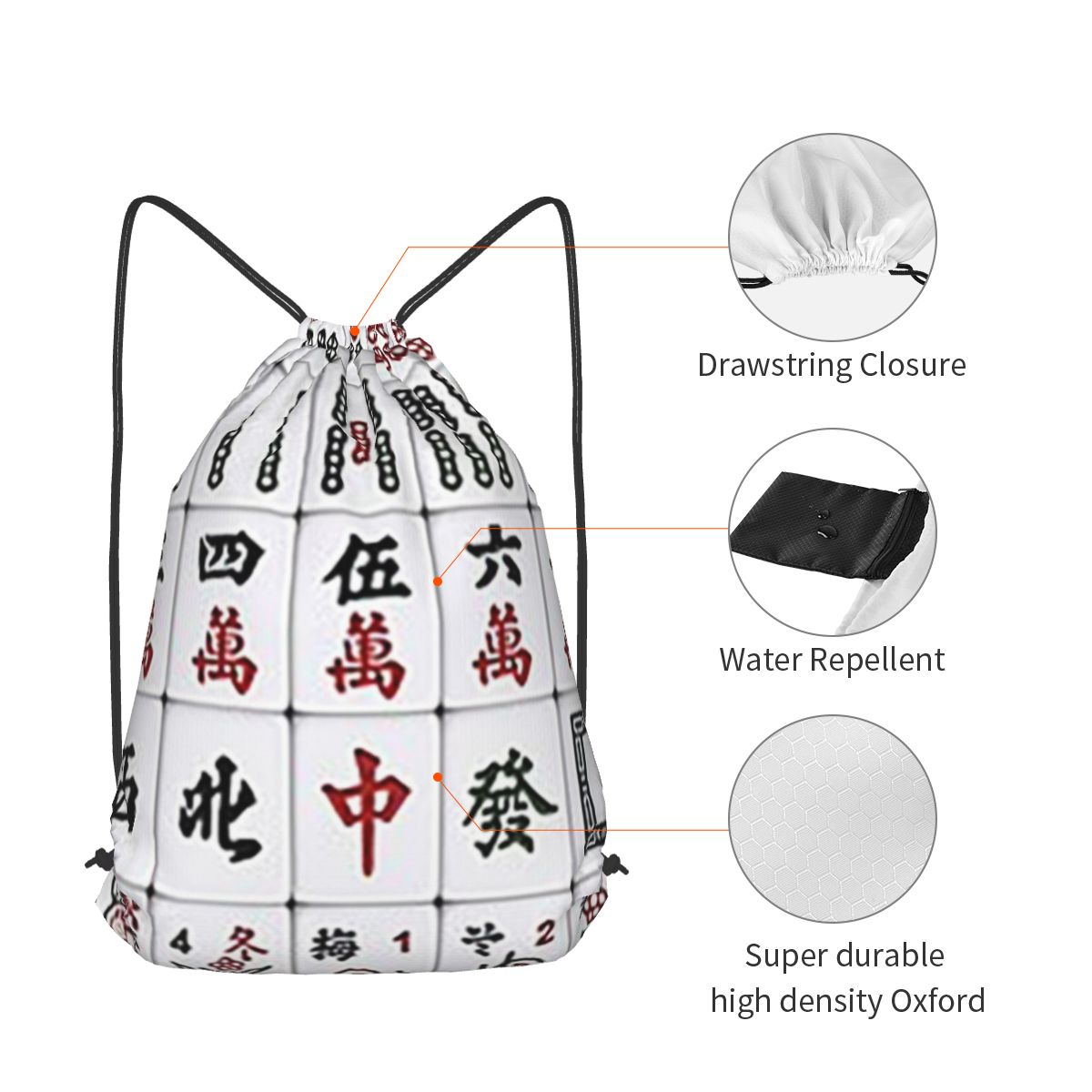 Zaini con motivo Mahjong Tile, - Tile Bag Drawstring recensione e prezzo