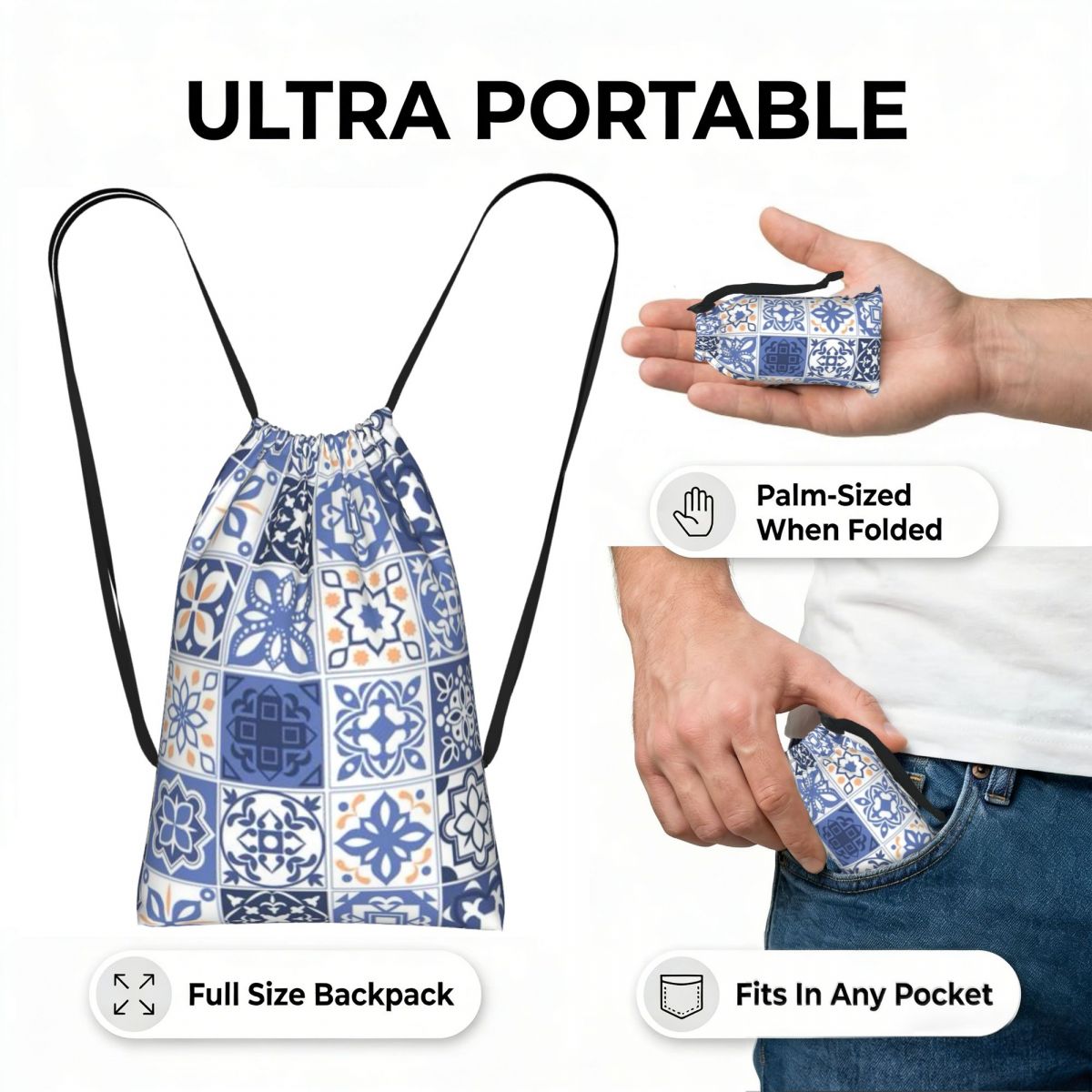 Zaino con coulisse portatile d - Tile Bag Drawstring recensione e prezzo