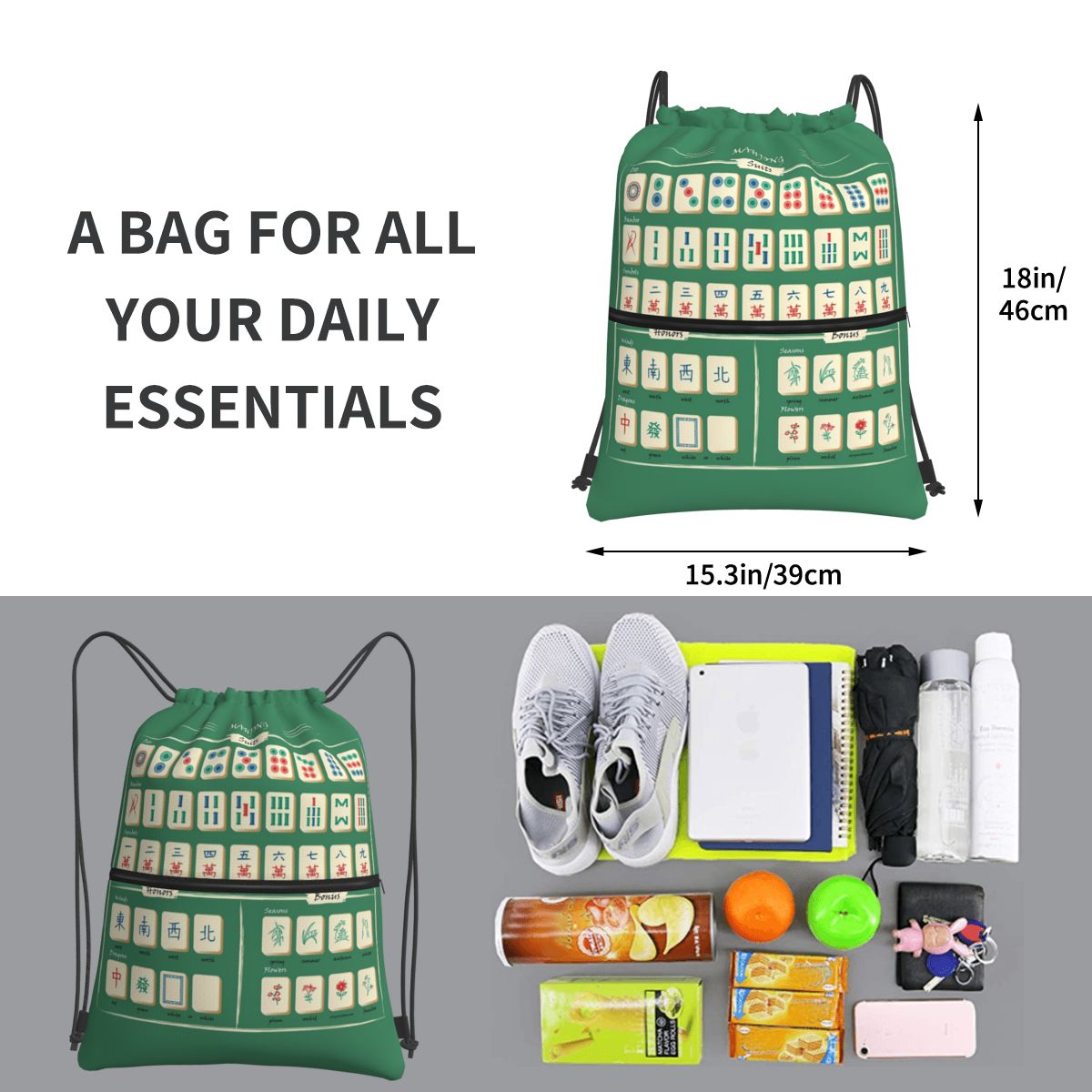 Zaini con motivo Mahjong, bors - Tile Bag Drawstring recensione e prezzo